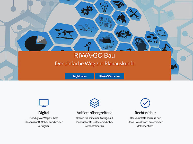 Screenshot der Startseite des Riwago-Portals zur Wasserzählerverwaltung